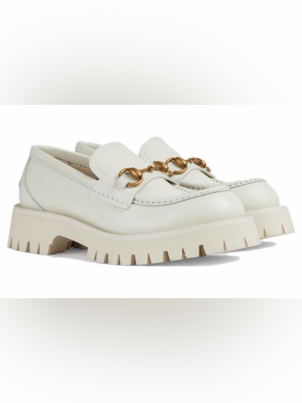 BNIB Gucci Cream White Lug Sole Loafer with Gold Horsebit